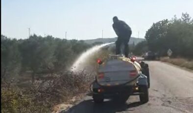 Kırkağaç’ta motosiklet alev aldı, yangın otluk alana sıçradı