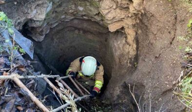 Kırkağaç’ta kuyuya düşen köpek itfaiye ekiplerince kurtarıldı