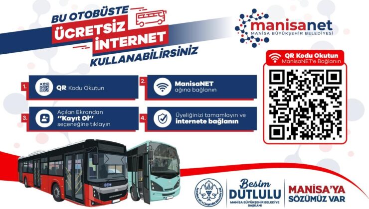 Manisa Büyükşehir Belediyesi otobüslerinde ücretsiz internet dönemi